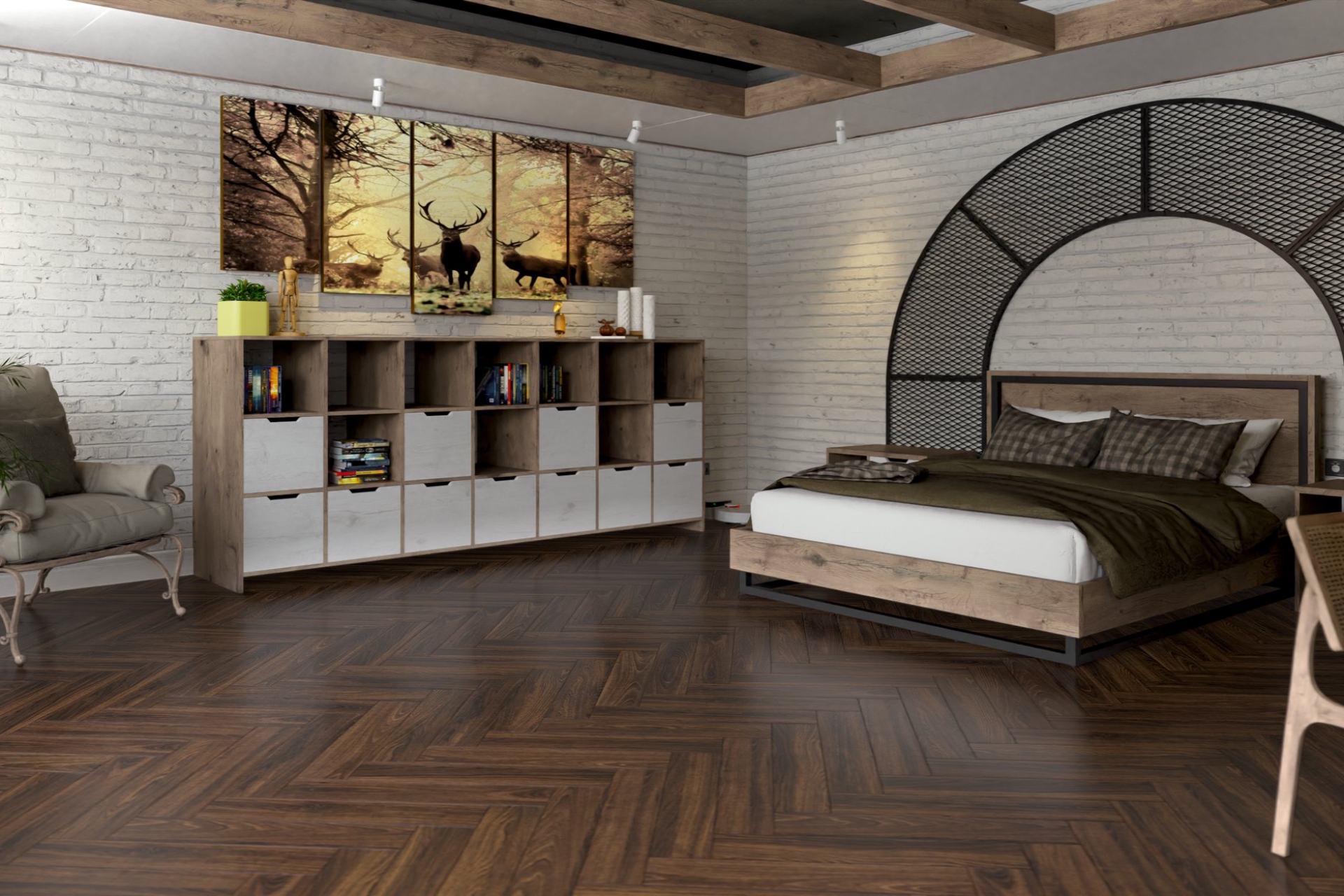 Инженерный паркет «Damy Floor» Каштановый (укладка елочкой) — купить в Кемерово